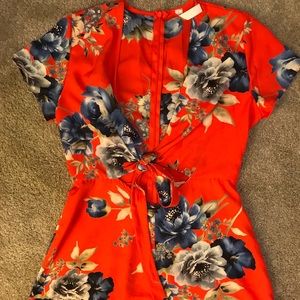 Floral cut out tie romper